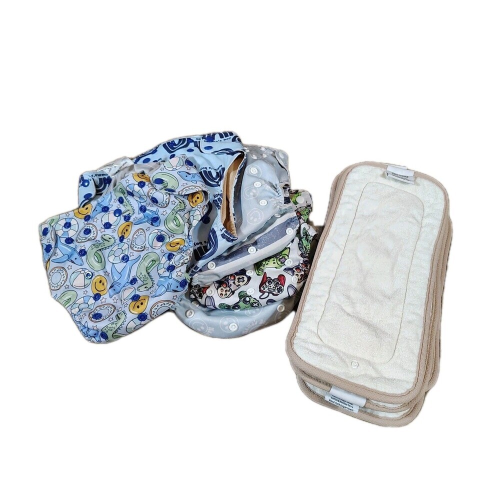 Texas Tushies Flex Fit Reusable Pocket Diaper Lot of 6 With Inserts 7-70lbs
